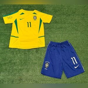 Ronaldinho #11 Brazil Home Kids Jersey 2002 World Cup